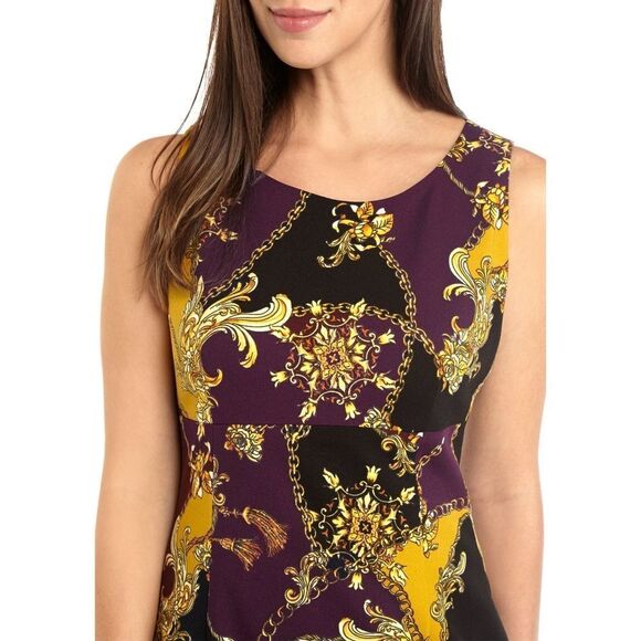 New! KASPER Women's Ornate Print Stretch Crepe Sheath Dress Size 10 - Picture 2 of 7